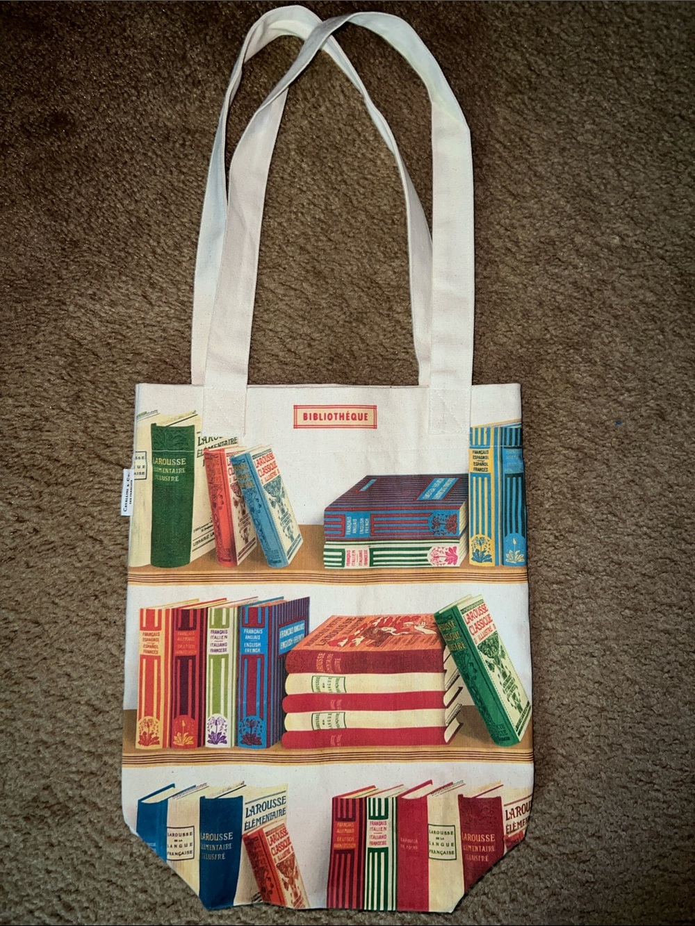 Canvas Bookshop Tote Bag in Cream with Multi-Color Book Print